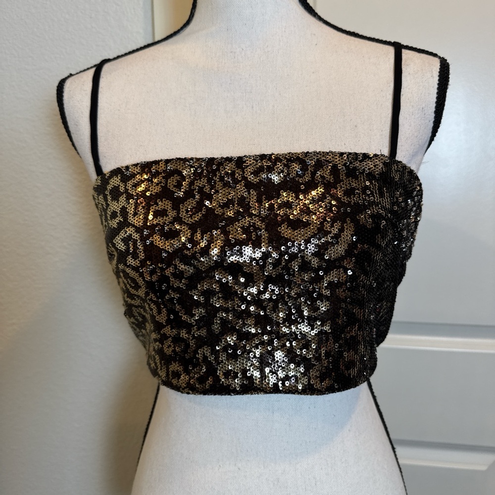 Olivaceous Black and Gold Sequin Camisole Top